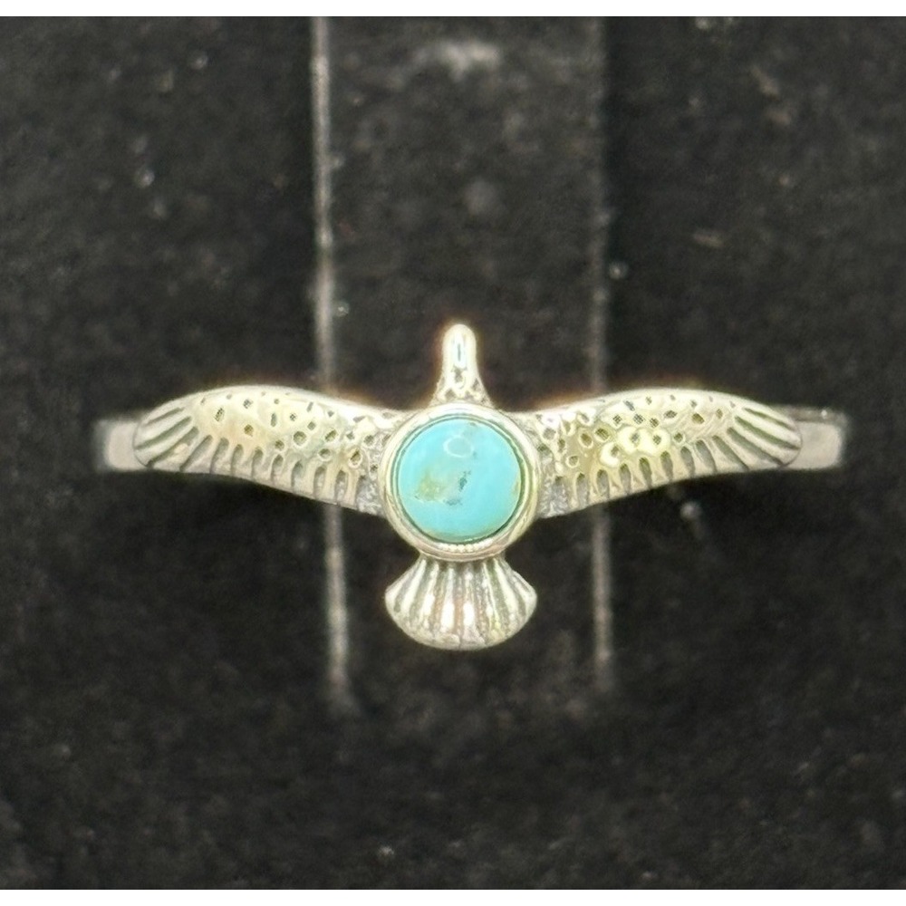 New Condition Sterling Silver Eagle Turquoise Ring Size 7 H11